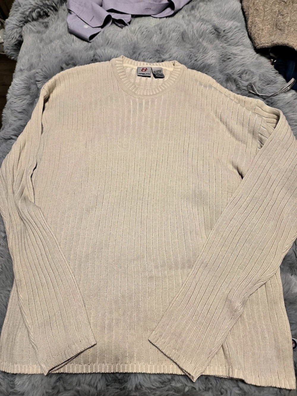 Vintage 90s Anchor Blue Cream Ribbed Crewneck Knit Sweater XXL Made in Korea